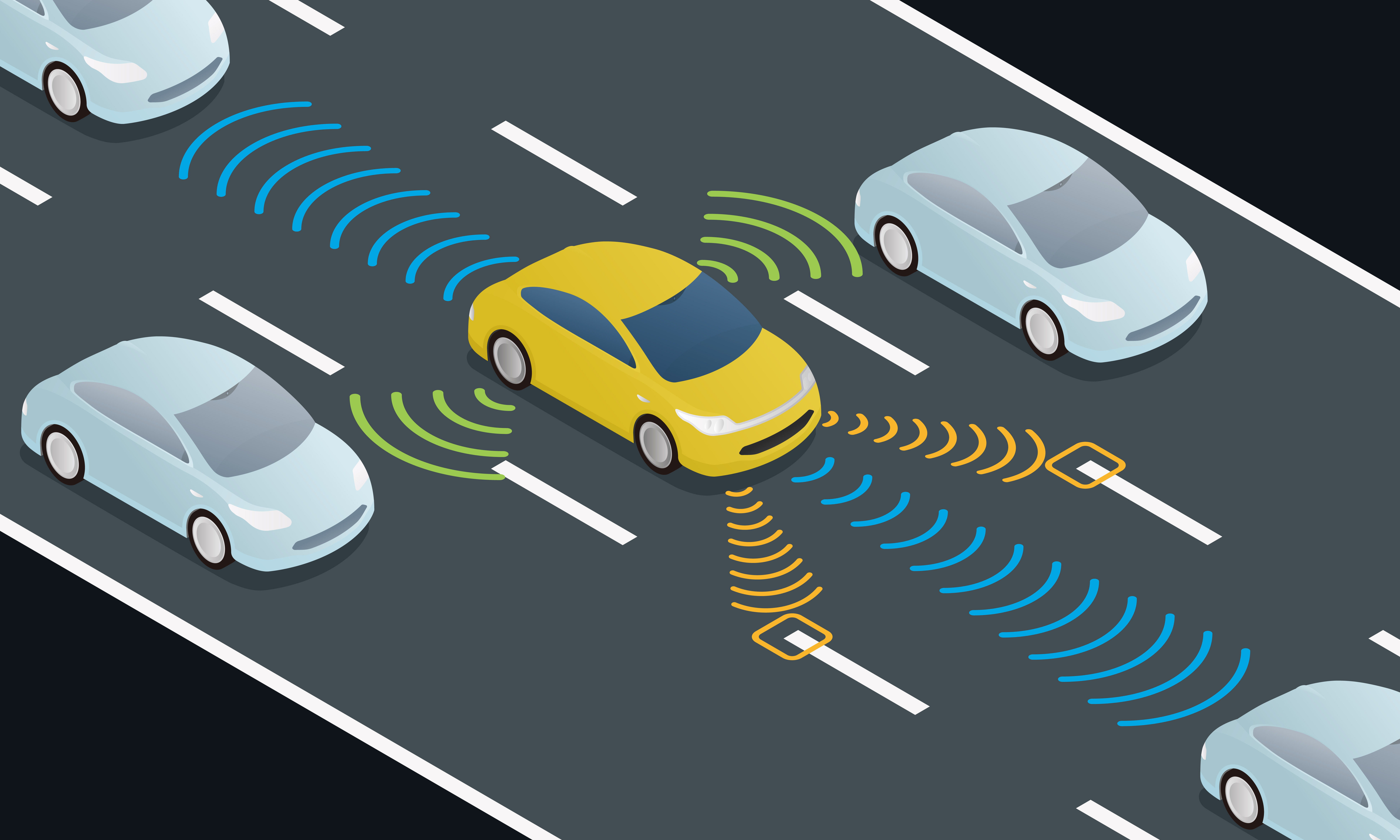 Autonomous,Car,Driving,On,Road,And,Sensing,Systems,,Driverless,Car,