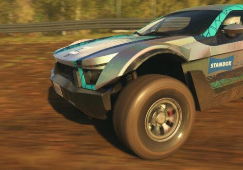 Logo Standox na wirtualnych trasach rajdowych DIRT 5